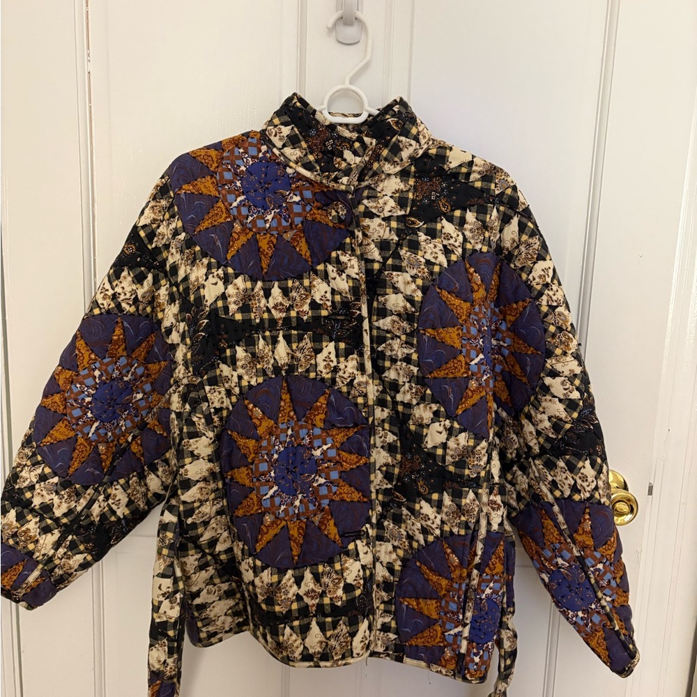 Quilted Patterned Women's Jacket in Purple & Brown